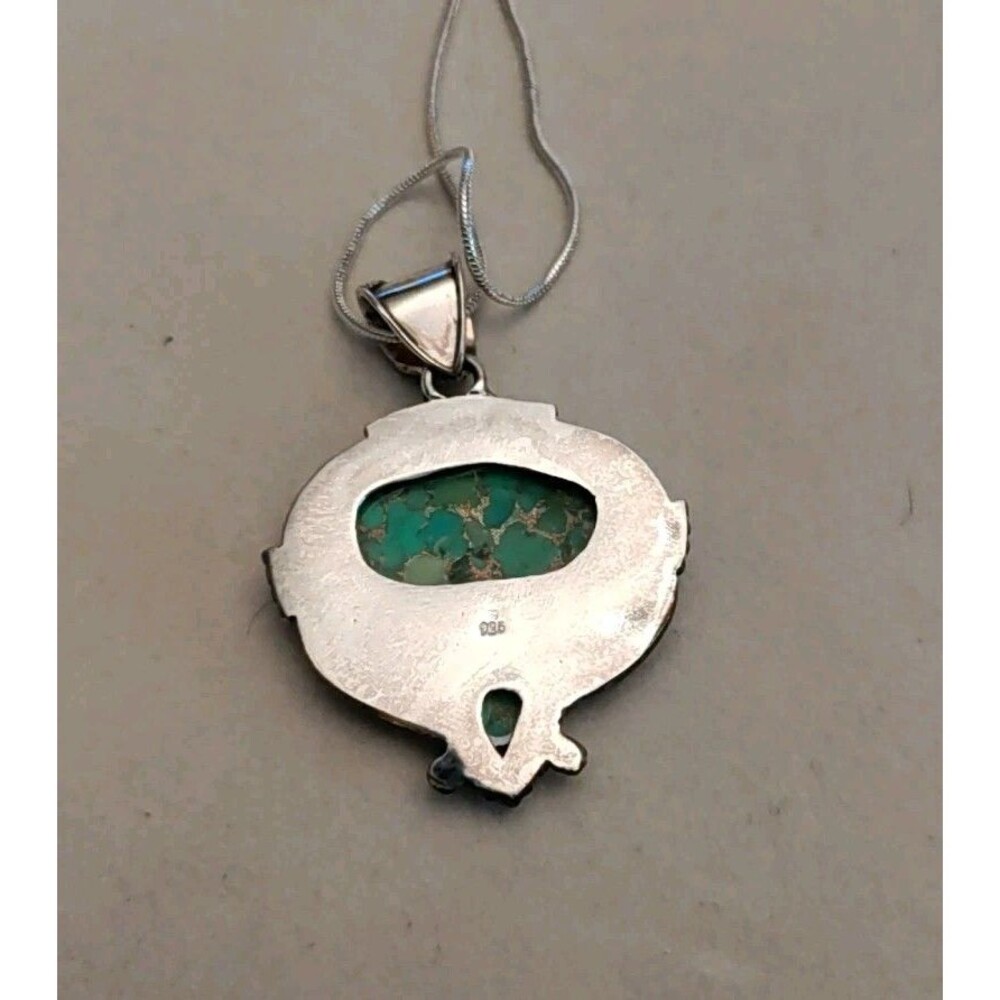 925 Green Copper Turquoise Pendant On 22" 925 Snake Chain Necklace - Picture 2 of 5
